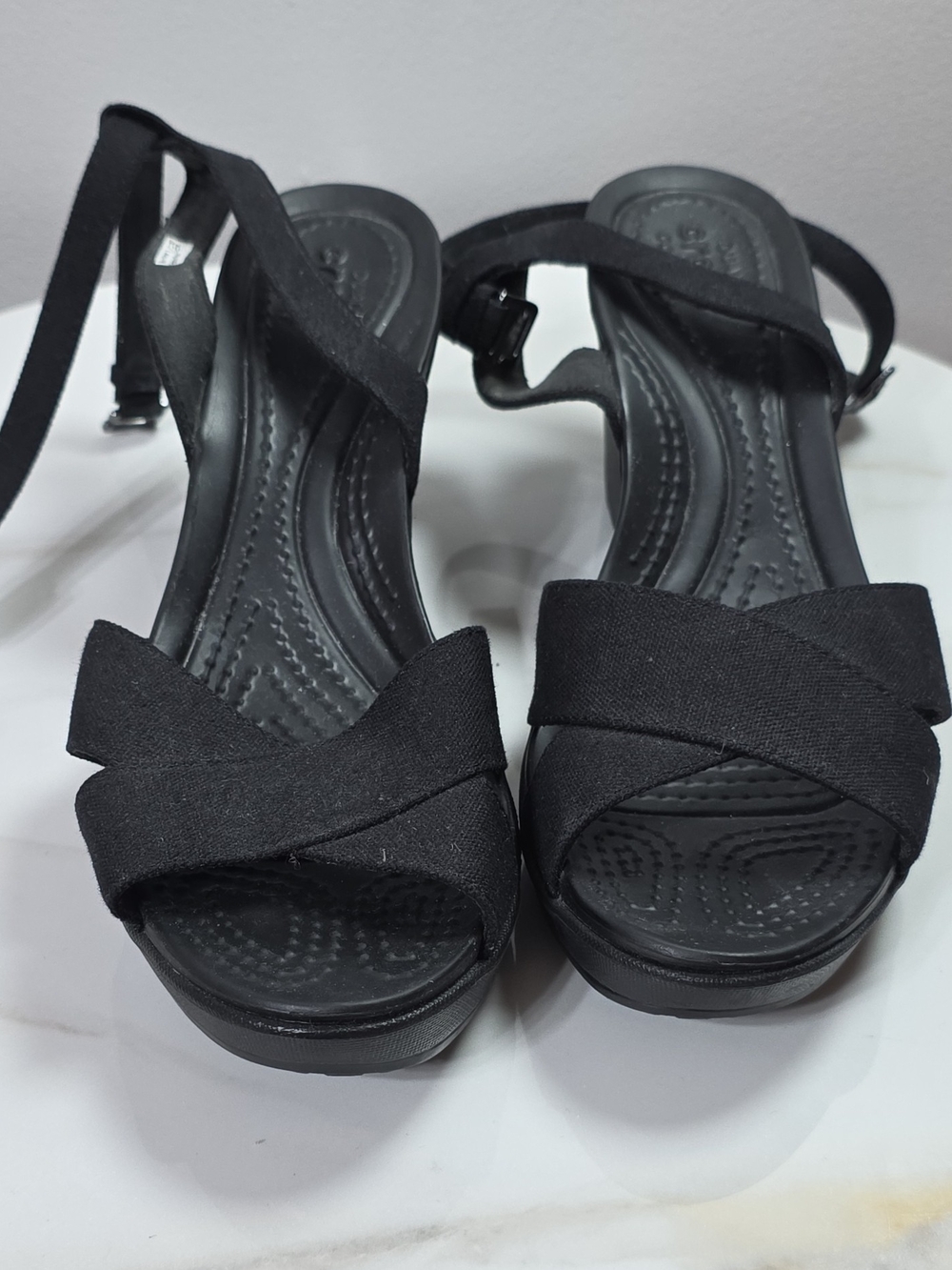 CROCS Women's Black Strappy Platform Heels